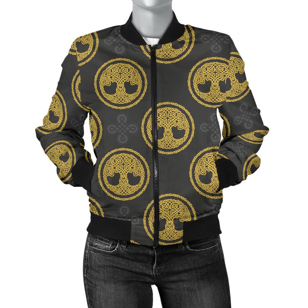 Celtic Tree of Life Design Women Casual Bomber Jacket