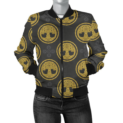 Celtic Tree of Life Design Women Casual Bomber Jacket