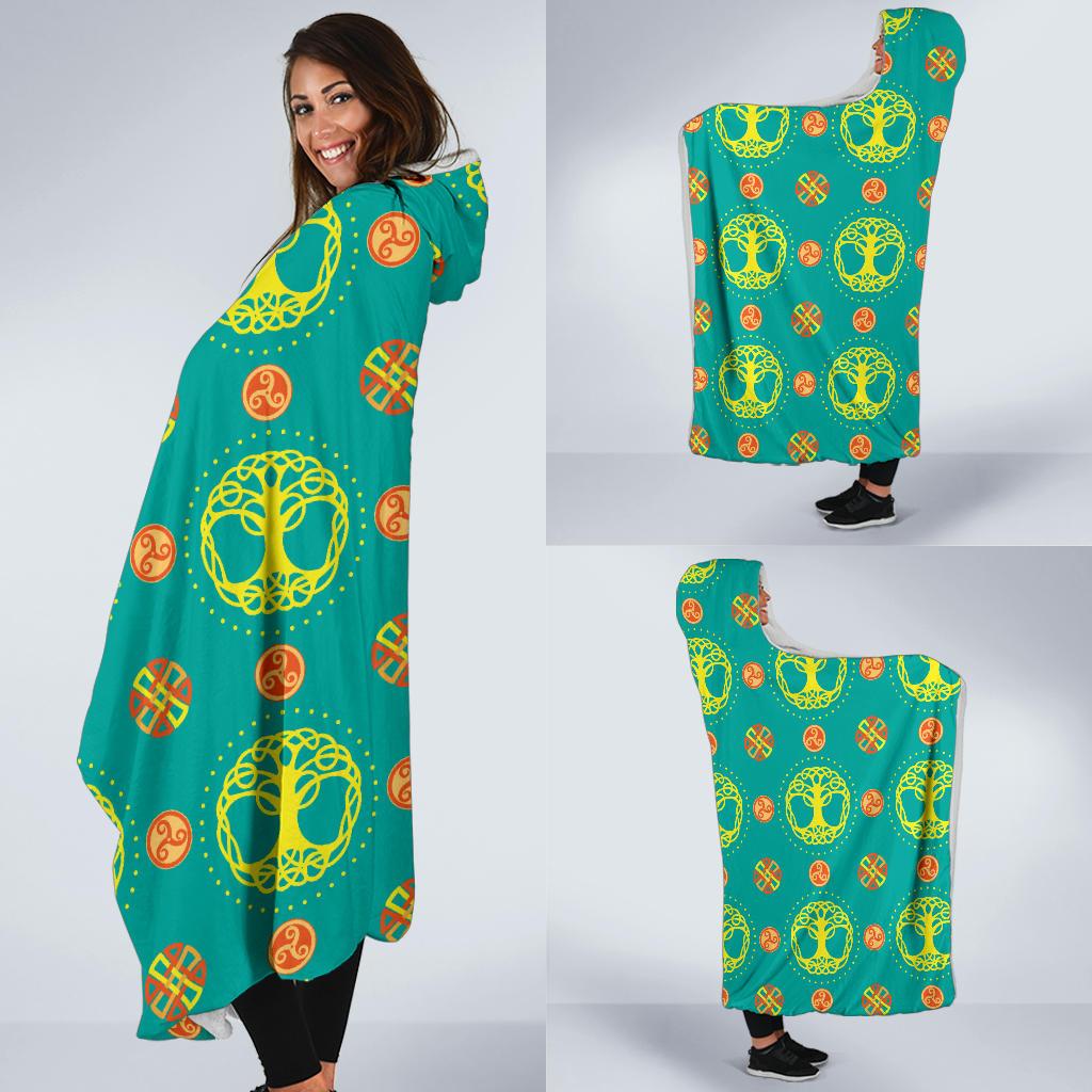 Celtic Tree of Life Print Pattern Hooded Blanket-JTAMIGO.COM