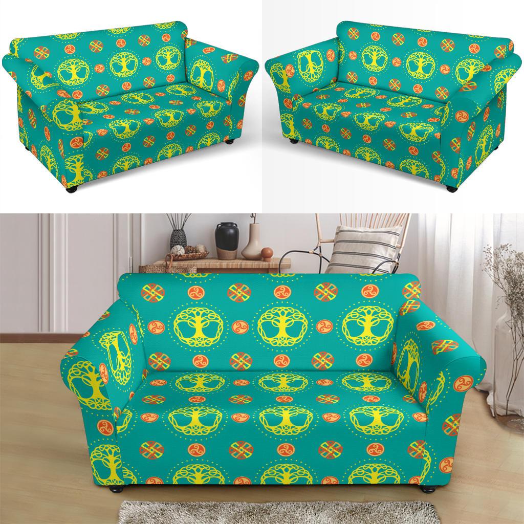 Celtic Tree of Life Print Pattern Loveseat Slipcover-JTAMIGO.COM