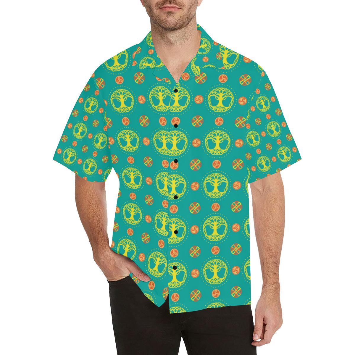 Celtic Tree of Life Print Pattern Men Aloha Hawaiian Shirt