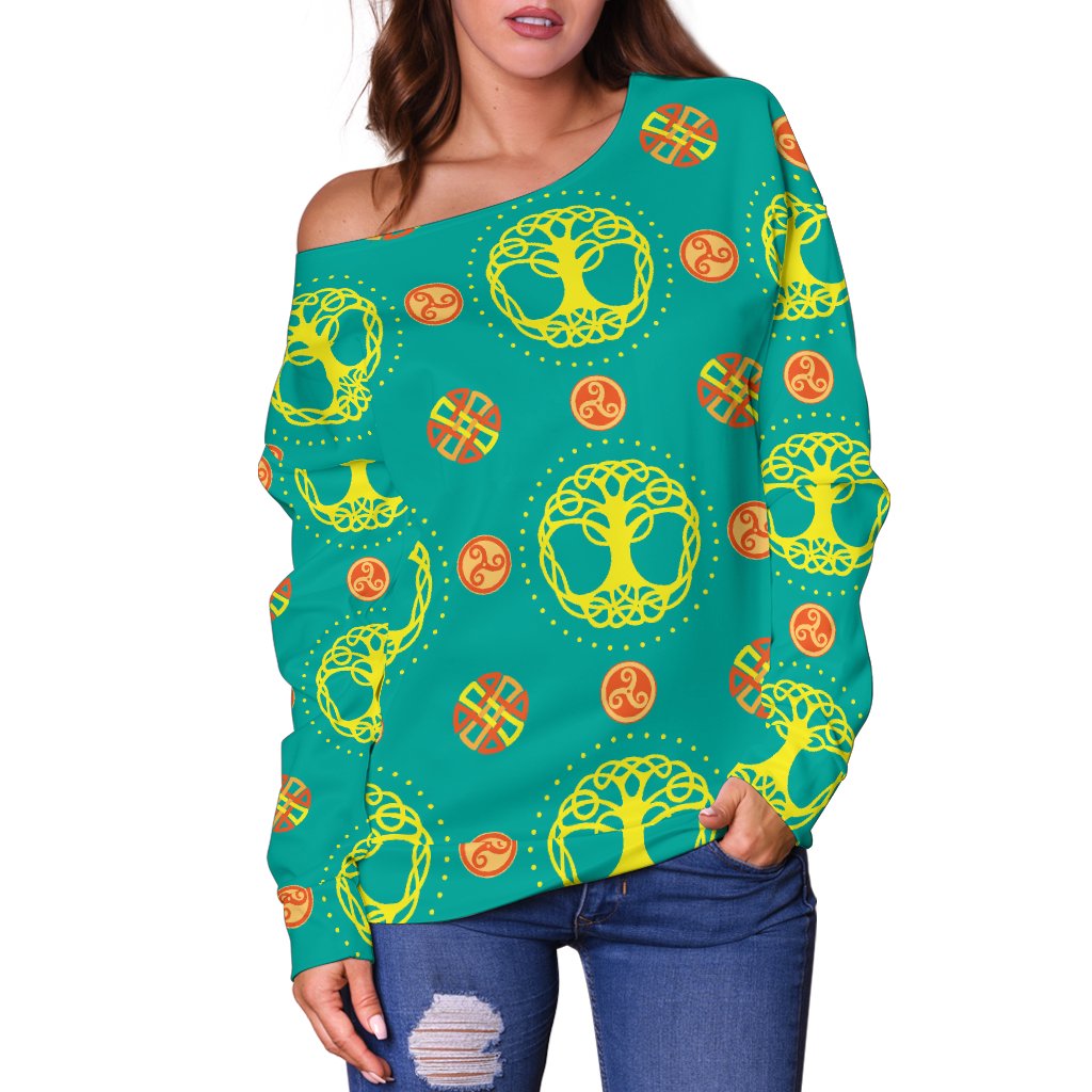 Celtic Tree of Life Print Pattern Off Shoulder Sweatshirt