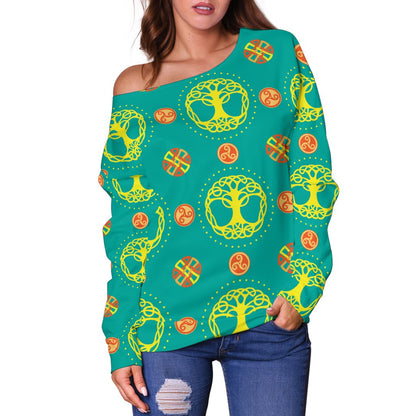 Celtic Tree of Life Print Pattern Off Shoulder Sweatshirt