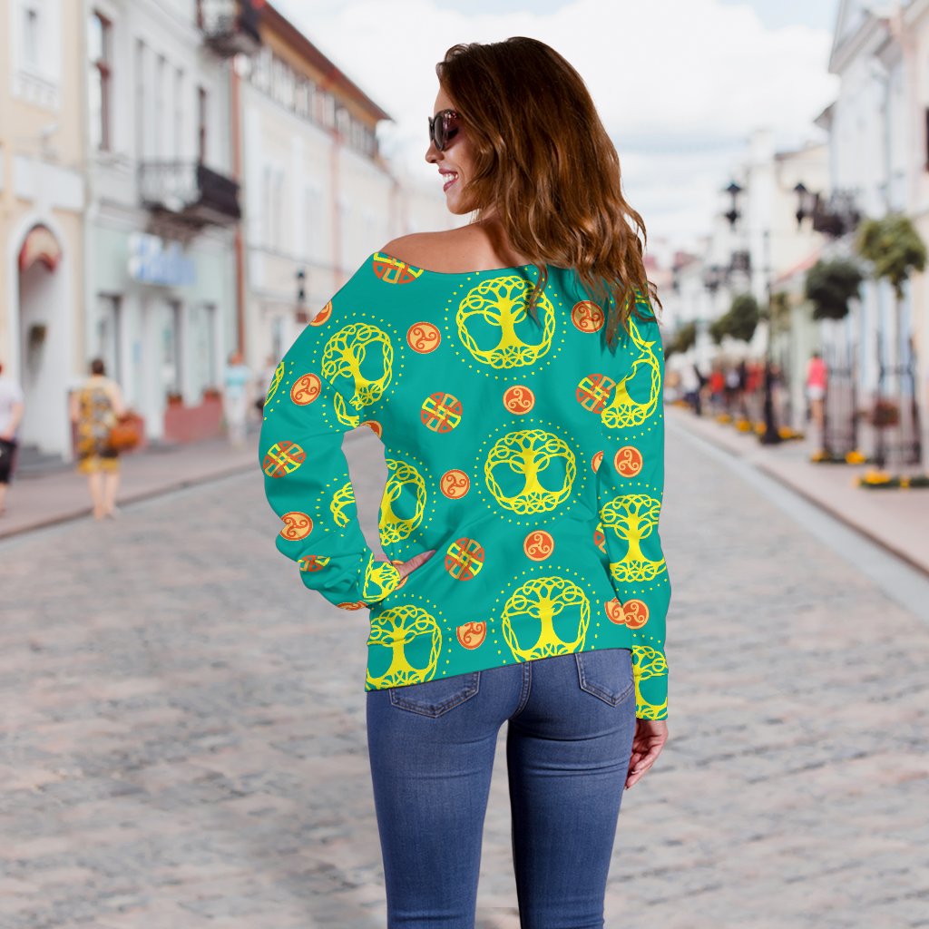 Celtic Tree of Life Print Pattern Off Shoulder Sweatshirt