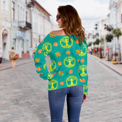 Celtic Tree of Life Print Pattern Off Shoulder Sweatshirt