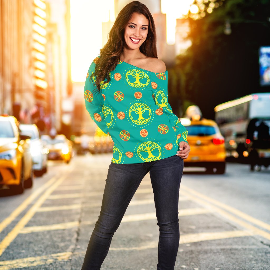 Celtic Tree of Life Print Pattern Off Shoulder Sweatshirt