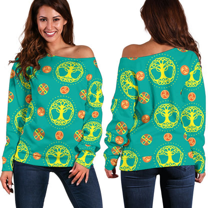 Celtic Tree of Life Print Pattern Off Shoulder Sweatshirt