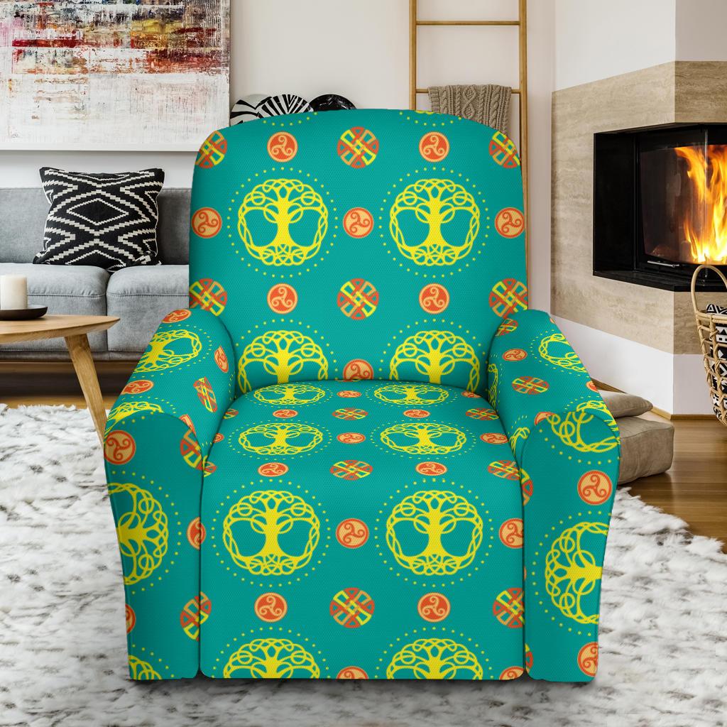 Celtic Tree of Life Print Pattern Single Sofa Slipcover -JTAMIGO.COM