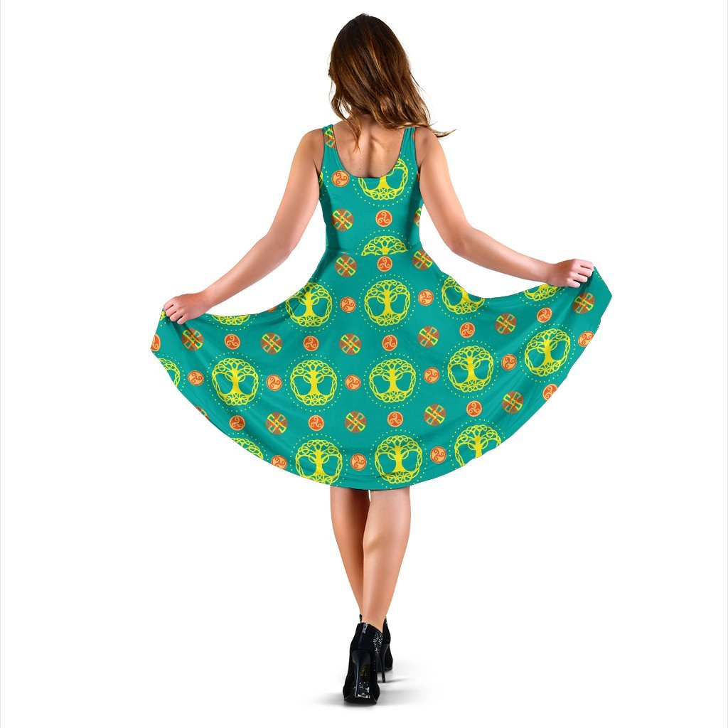 Celtic Tree Of Life Print Pattern Sleeveless Dress