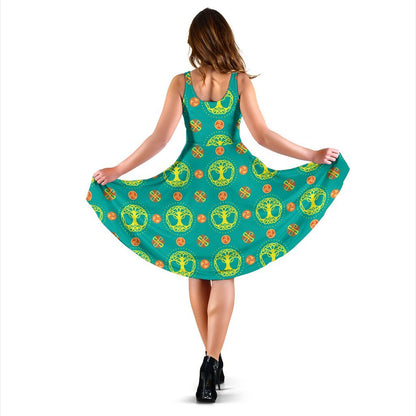 Celtic Tree Of Life Print Pattern Sleeveless Dress