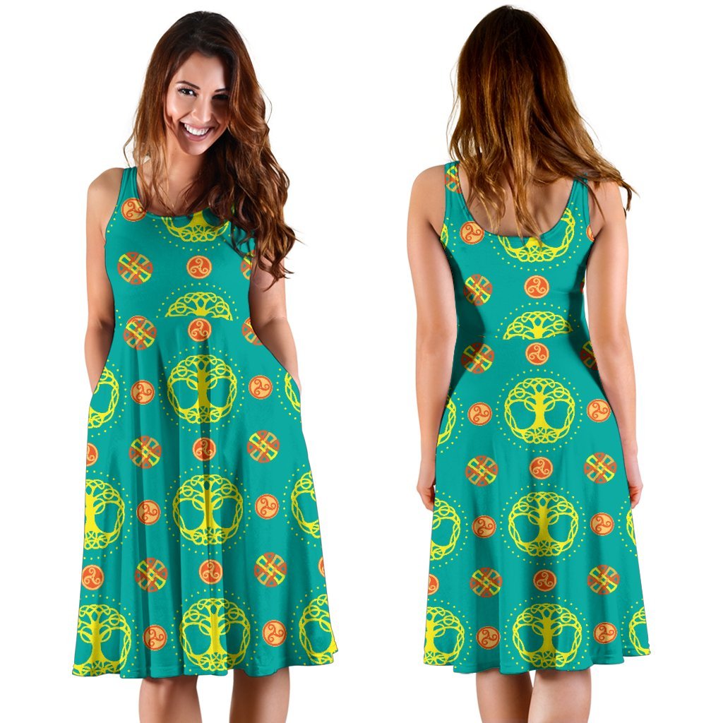 Celtic Tree Of Life Print Pattern Sleeveless Dress