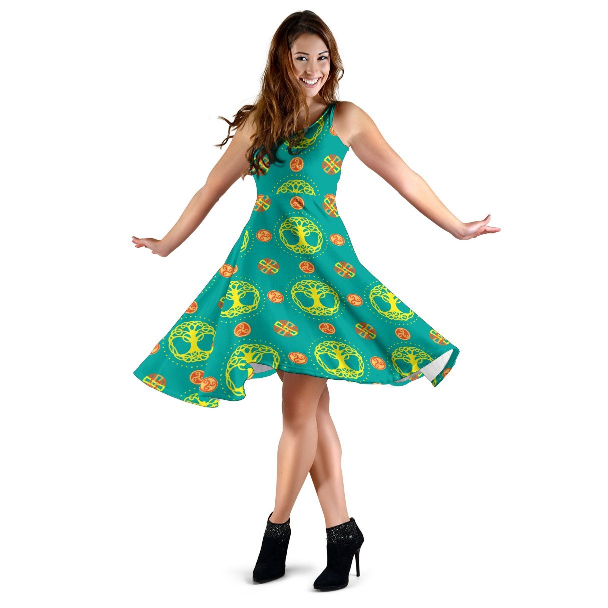 Celtic Tree Of Life Print Pattern Sleeveless Dress