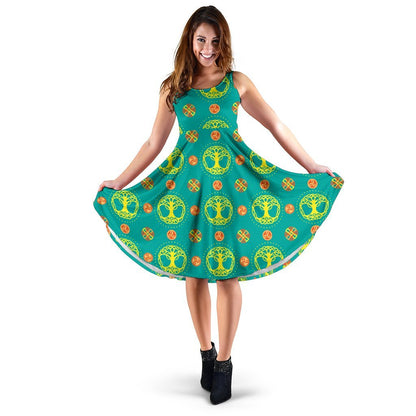 Celtic Tree Of Life Print Pattern Sleeveless Dress