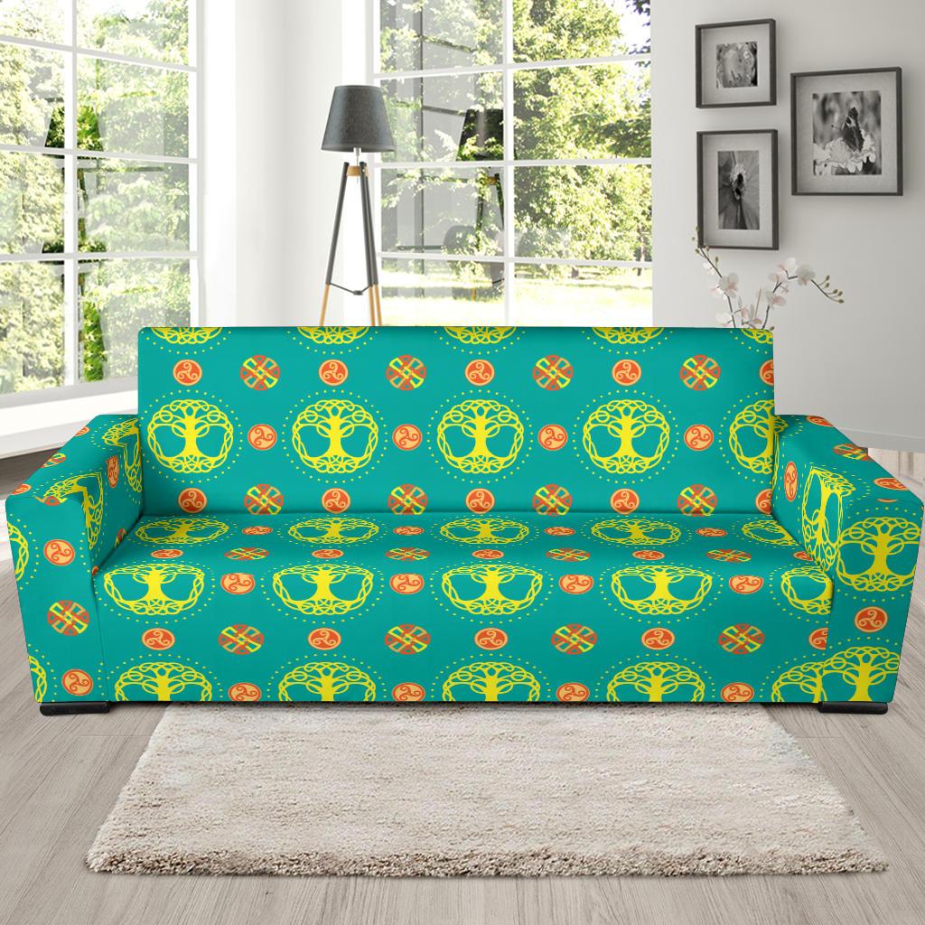 Celtic Tree of Life Print Pattern Sofa Slipcover-JTAMIGO.COM