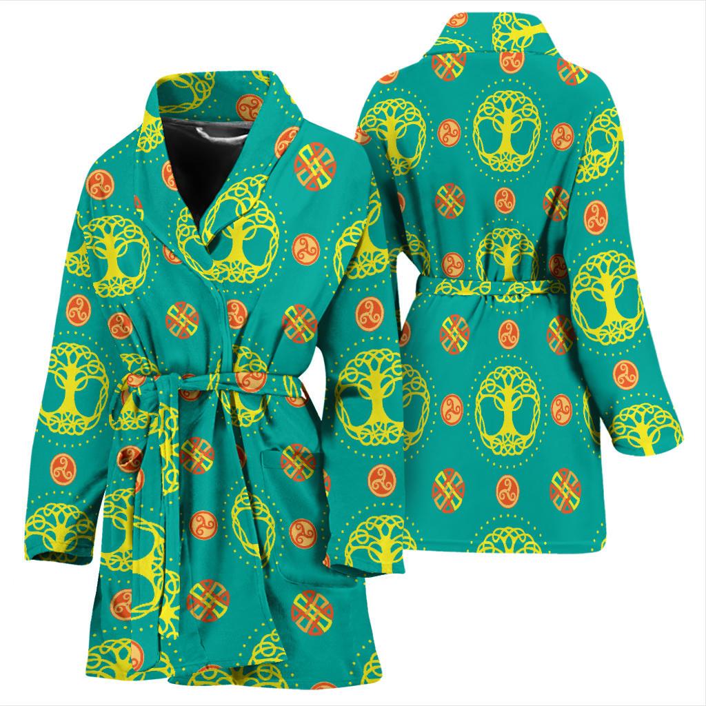 Celtic Tree of Life Print Pattern Women Bath Robe-JTAMIGO.COM
