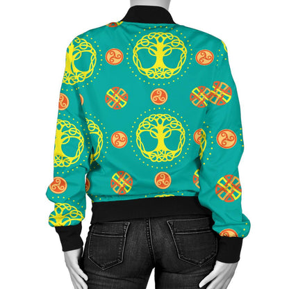 Celtic Tree of Life Print Pattern Women Casual Bomber Jacket