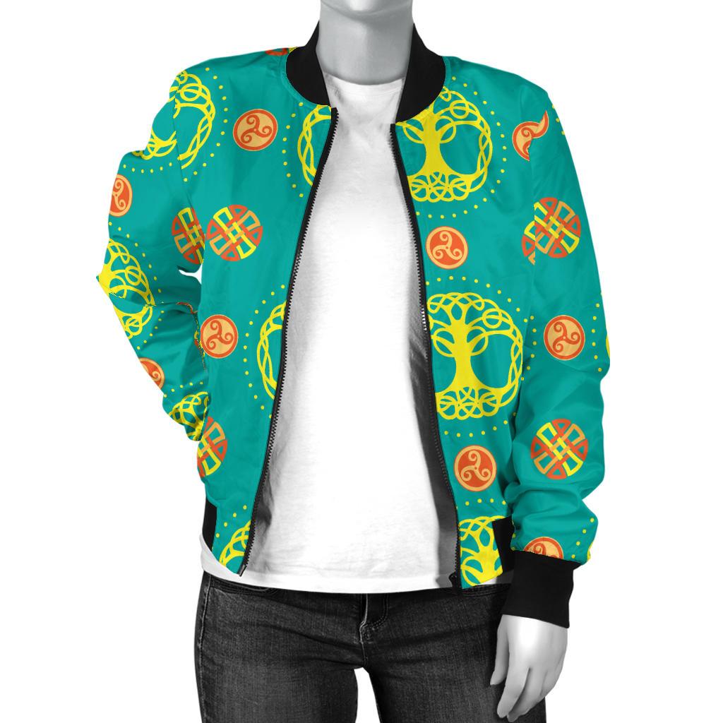 Celtic Tree of Life Print Pattern Women Casual Bomber Jacket