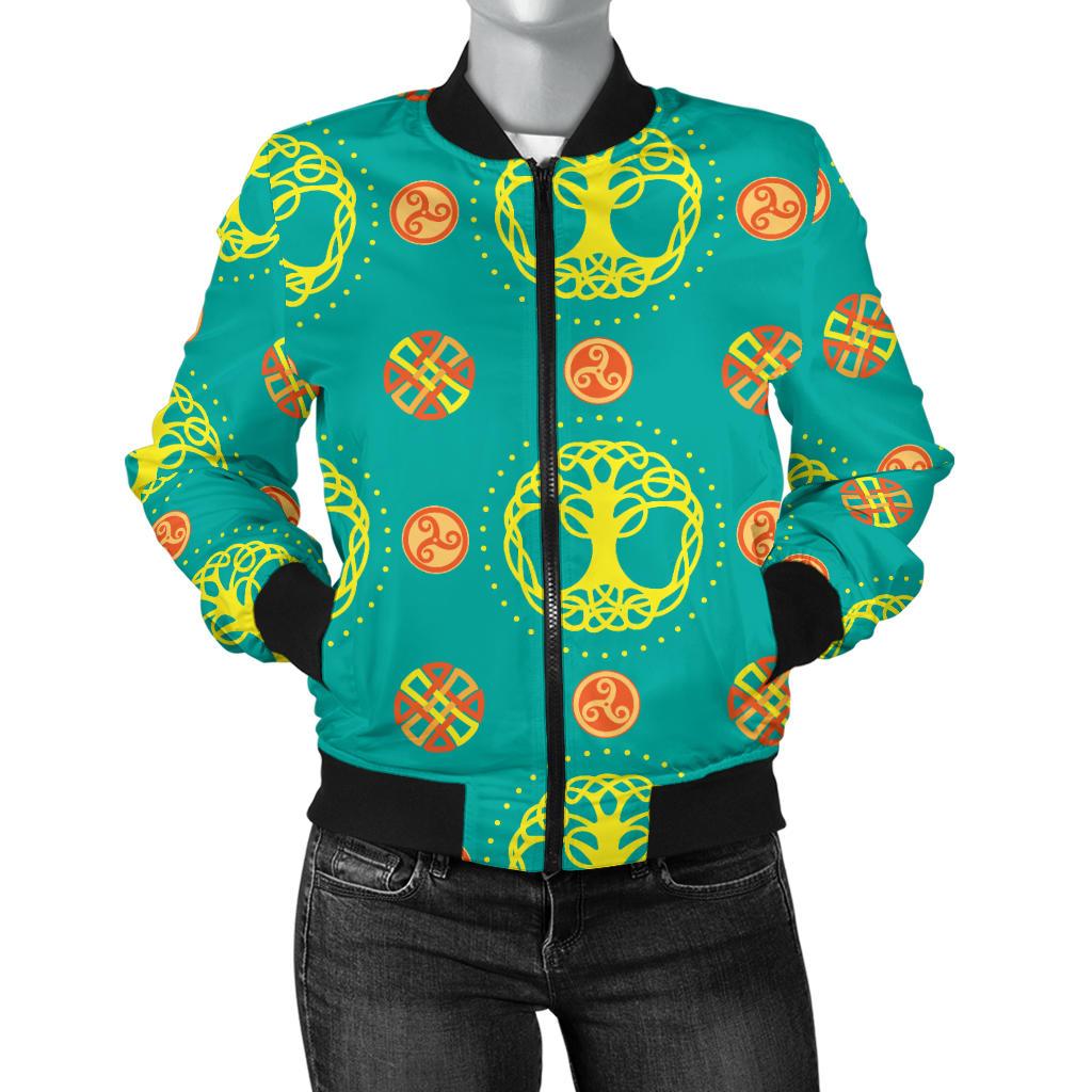 Celtic Tree of Life Print Pattern Women Casual Bomber Jacket
