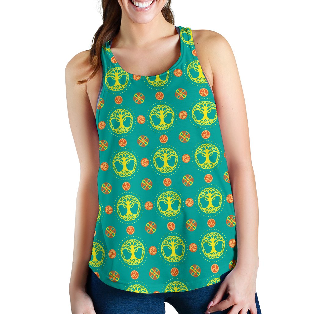 Celtic Tree Of Life Print Pattern Women Racerback Tank Top