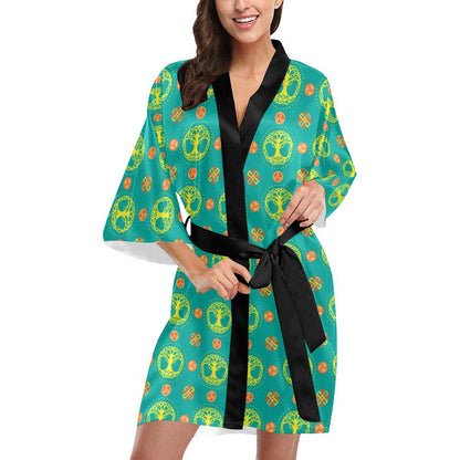 Celtic Tree of Life Print Pattern Women Short Kimono Robe
