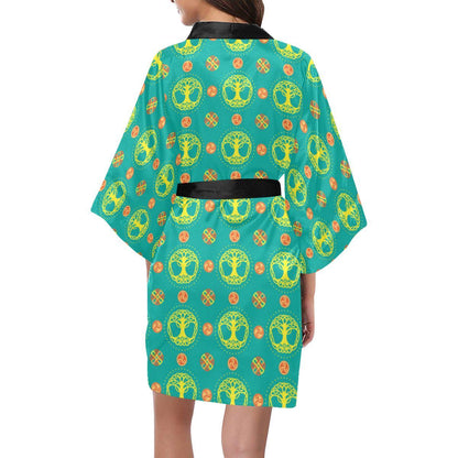 Celtic Tree of Life Print Pattern Women Short Kimono Robe