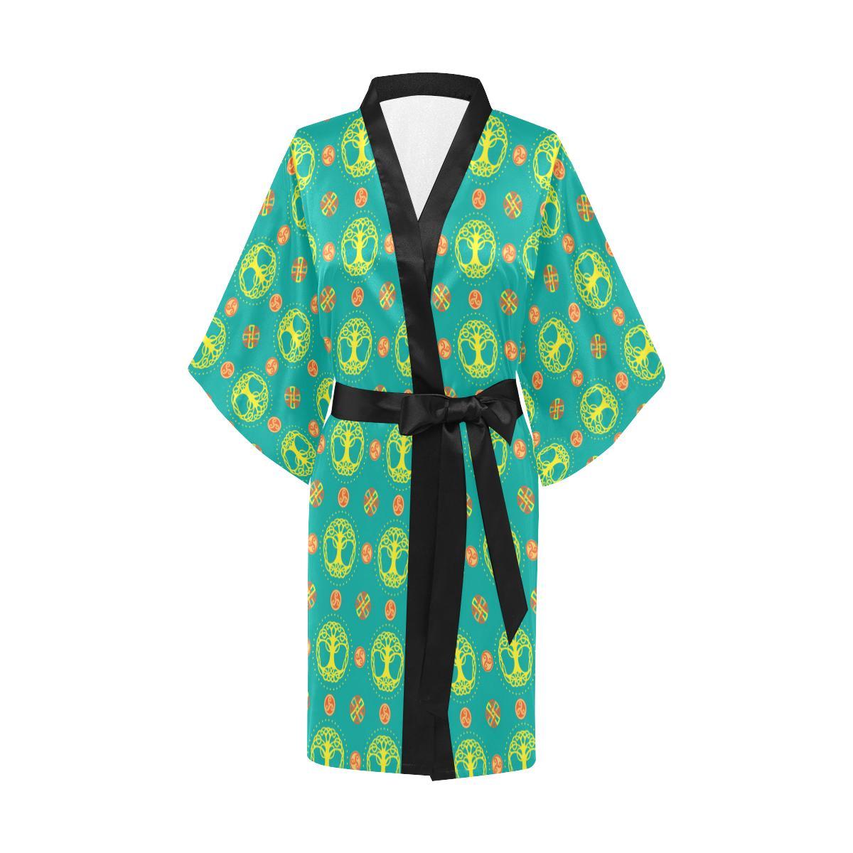 Celtic Tree of Life Print Pattern Women Short Kimono Robe