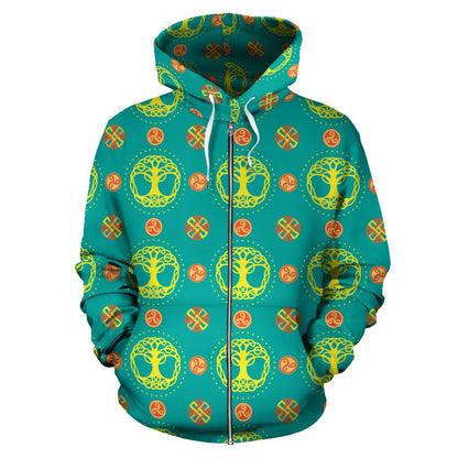 Celtic Tree of Life Print Pattern Zip Up Hoodie