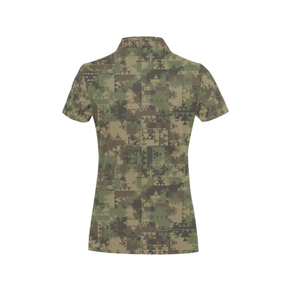Camouflage Aztec Green Army Print Women's Polo Shirt