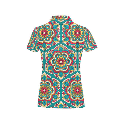 Mandala Pattern Print Design 03 Women's Polo Shirt
