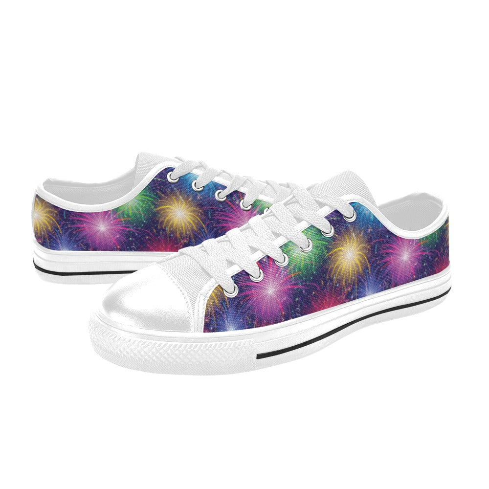 Firework Colorful Print Design LKS301 Canvas Men's Low Top Shoes
