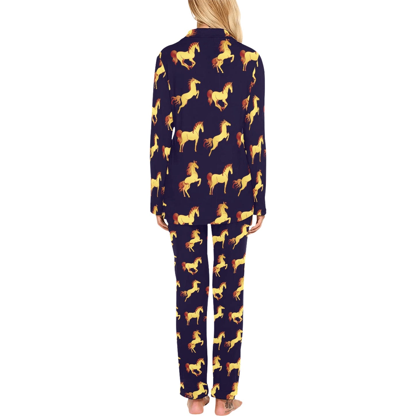Gold Horse Pattern Women's Long Pajama Set