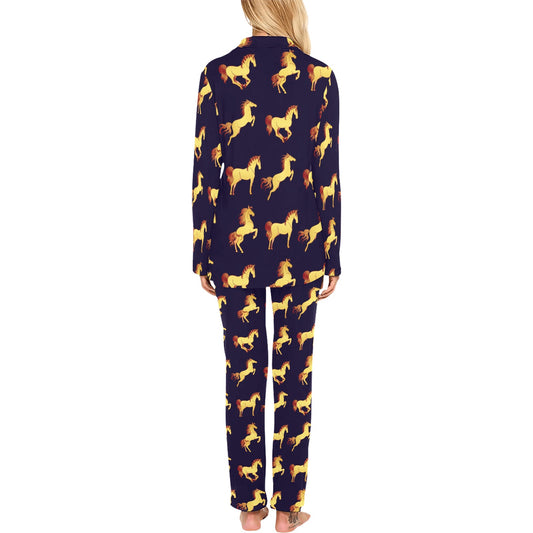 Gold Horse Pattern Women's Long Pajama Set