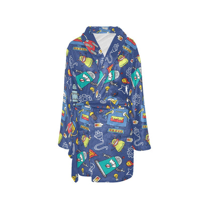 Robot Pattern Print Design A03 Women's Fleece Robe