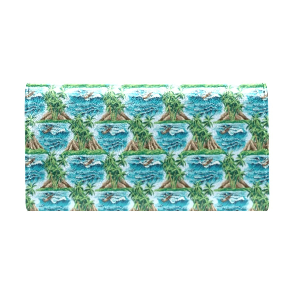 Palm Tree Hawaiian Themed Design Print Women's Trifold Wallet