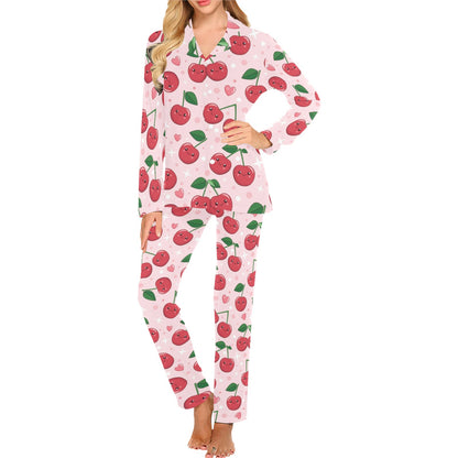 Cherry Pattern Print Design CH02 Women's Long Pajama Set