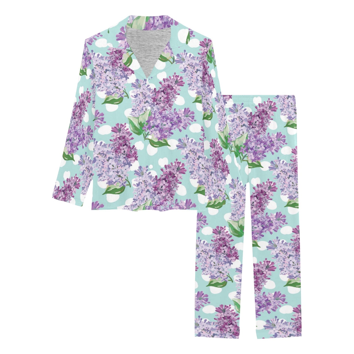 Lilac Pattern Print Design 02 Women's Long Pajama Set