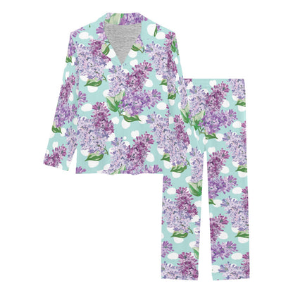 Lilac Pattern Print Design 02 Women's Long Pajama Set