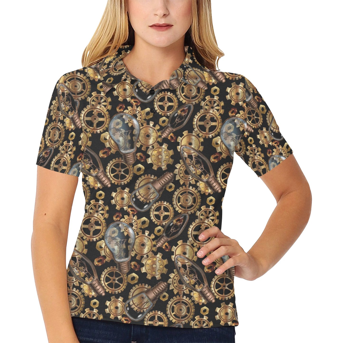 Steampunk Lightbulb Print Design LKS304 Women's Polo Shirt