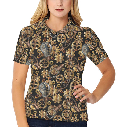 Steampunk Lightbulb Print Design LKS304 Women's Polo Shirt
