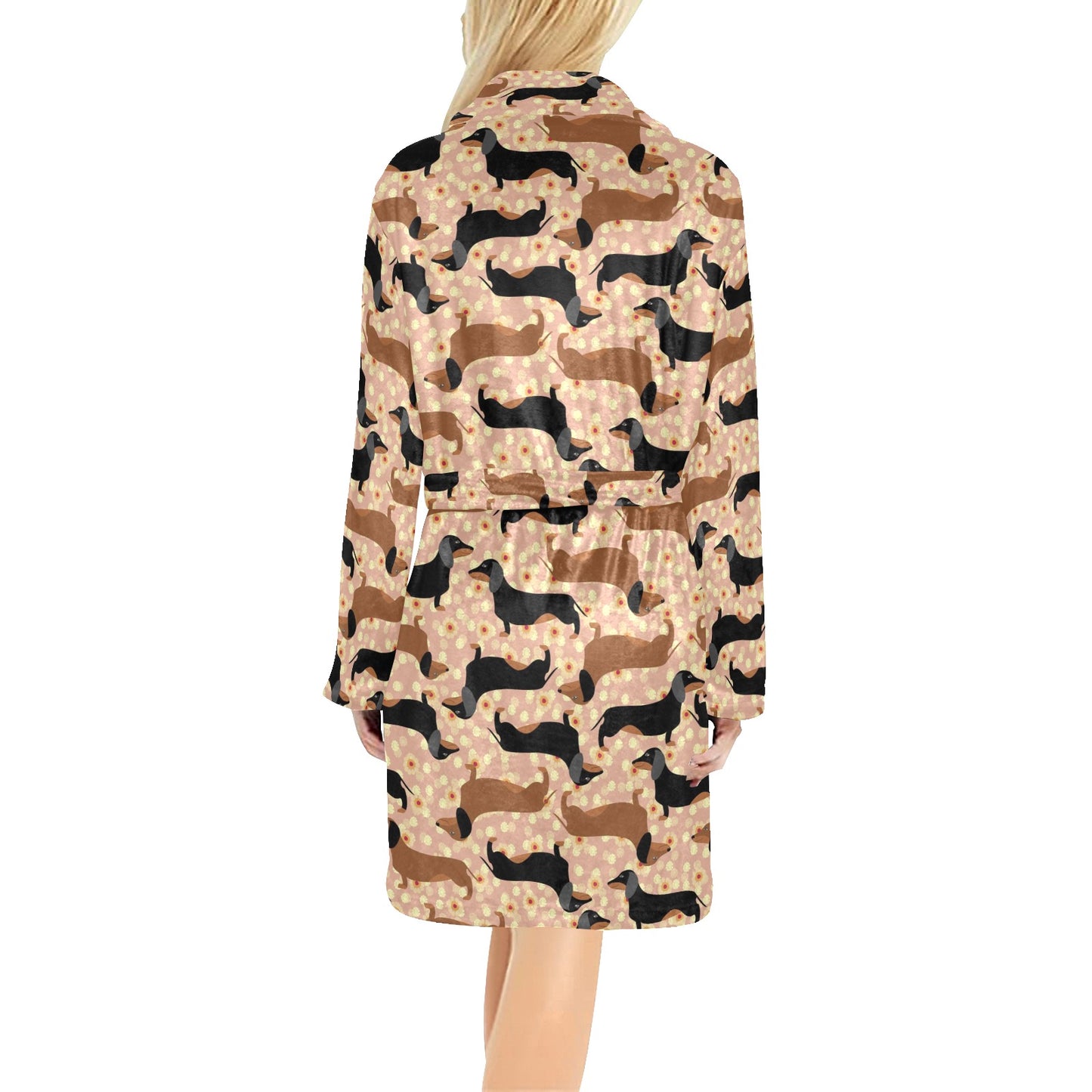 Dachshund Pattern Print Design 011 Women's Fleece Robe