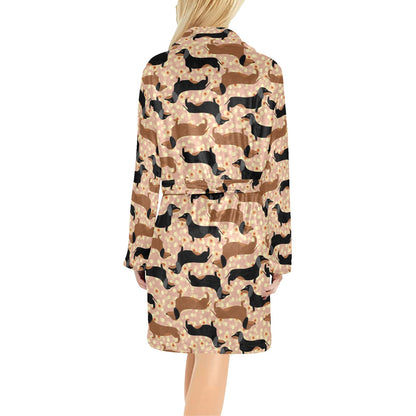 Dachshund Pattern Print Design 011 Women's Fleece Robe