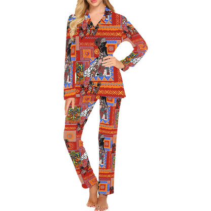 African Print Pattern Women's Long Pajama Set