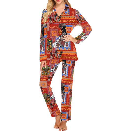 African Print Pattern Women's Long Pajama Set