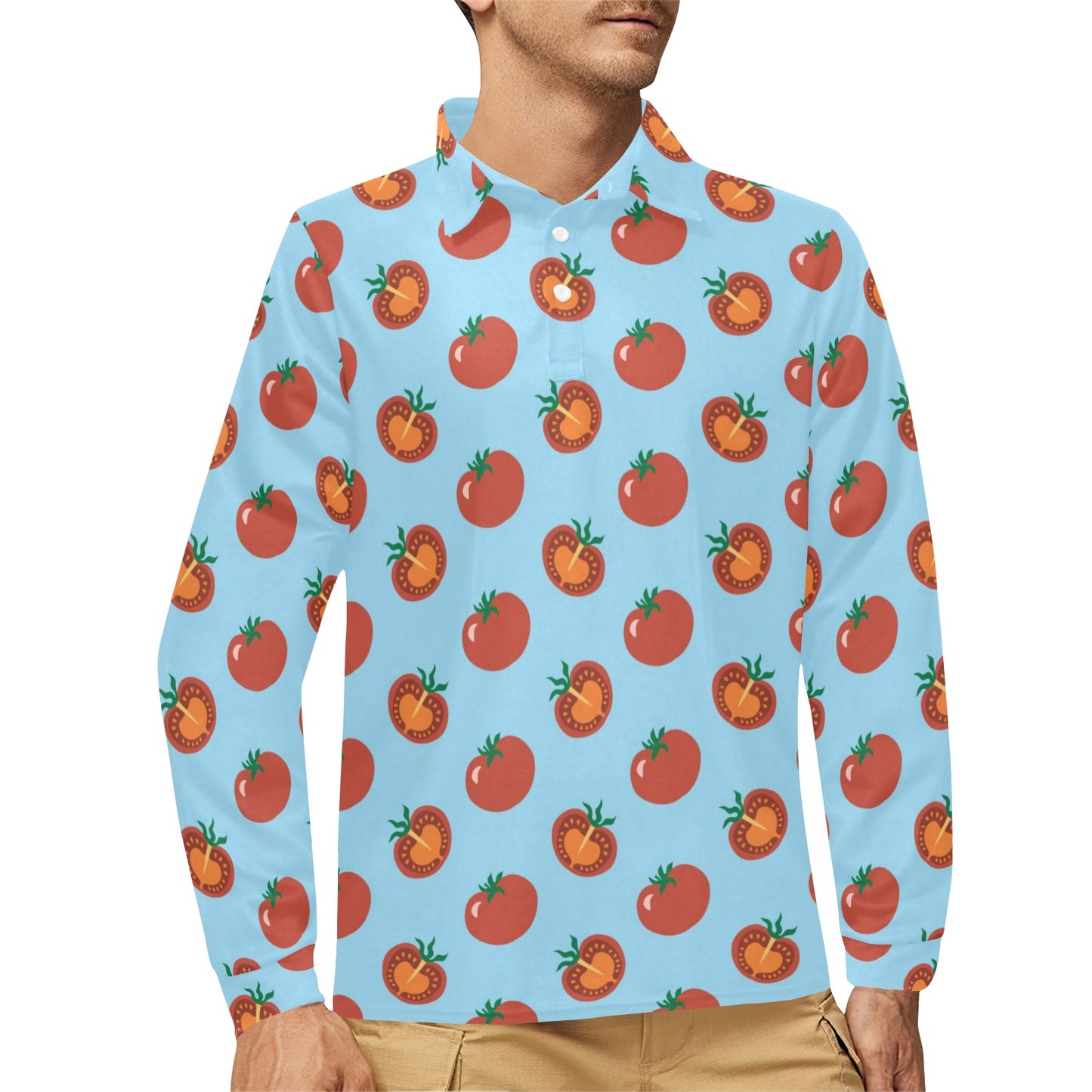 Tomato Print Design LKS304 Long Sleeve Polo Shirt For Men's