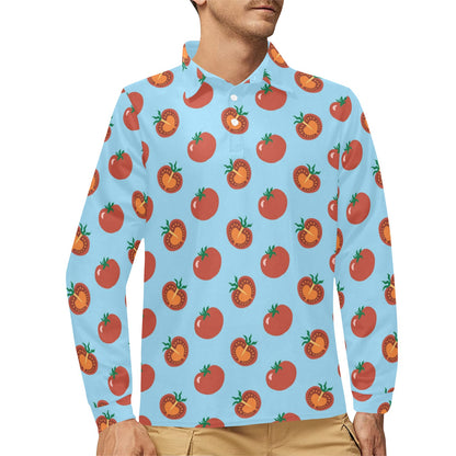 Tomato Print Design LKS304 Long Sleeve Polo Shirt For Men's