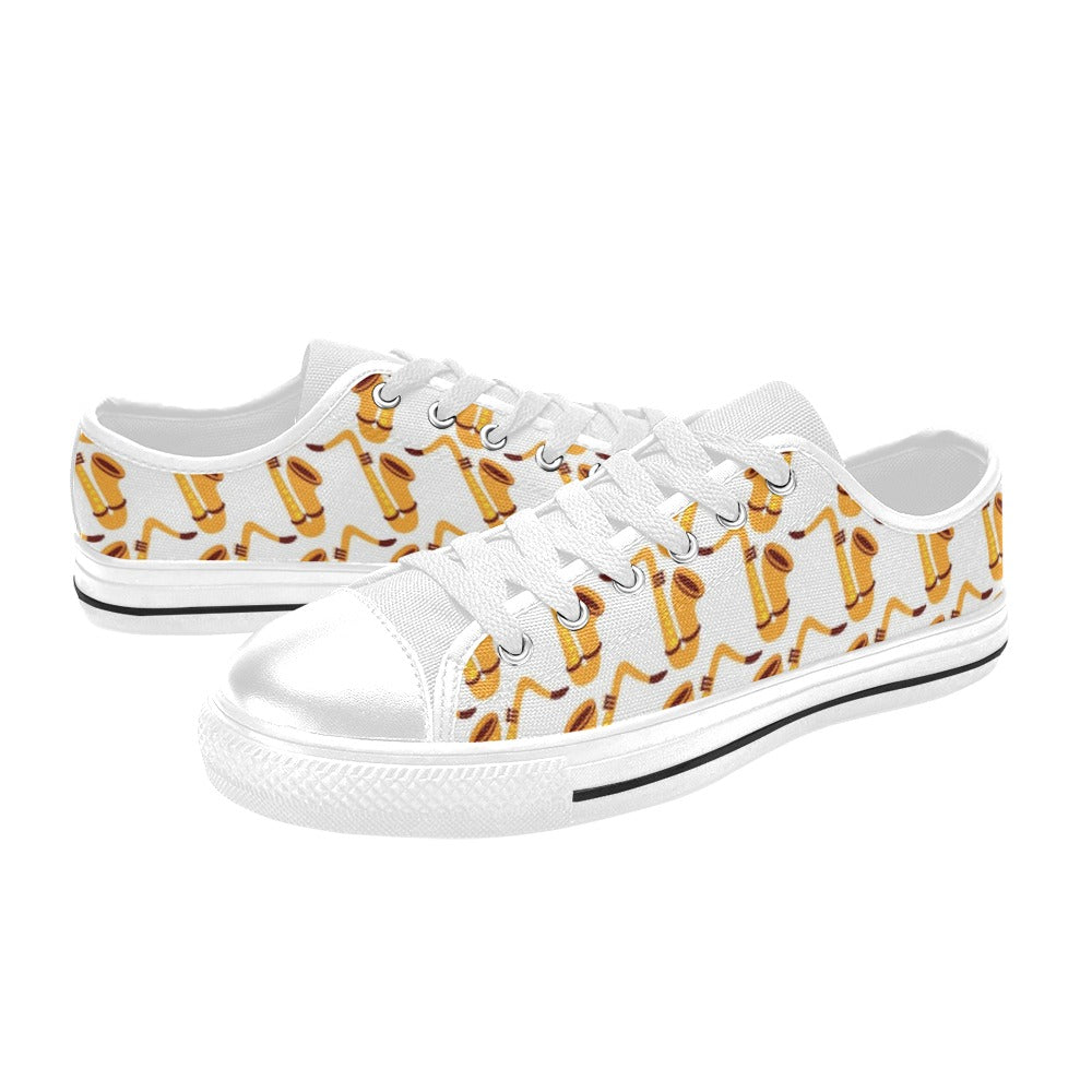 Saxophone Print Design LKS404 Women's White Low Top Shoes
