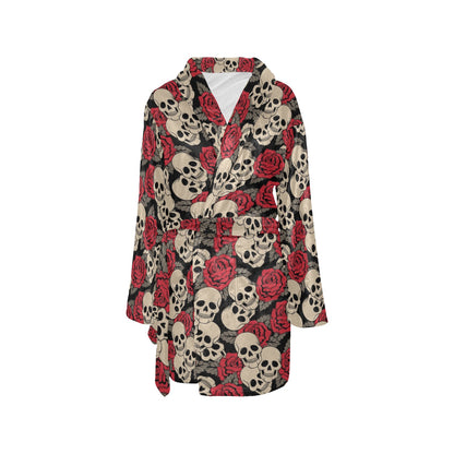 Skull And Roses Print Design LKS301 Women's Fleece Robe