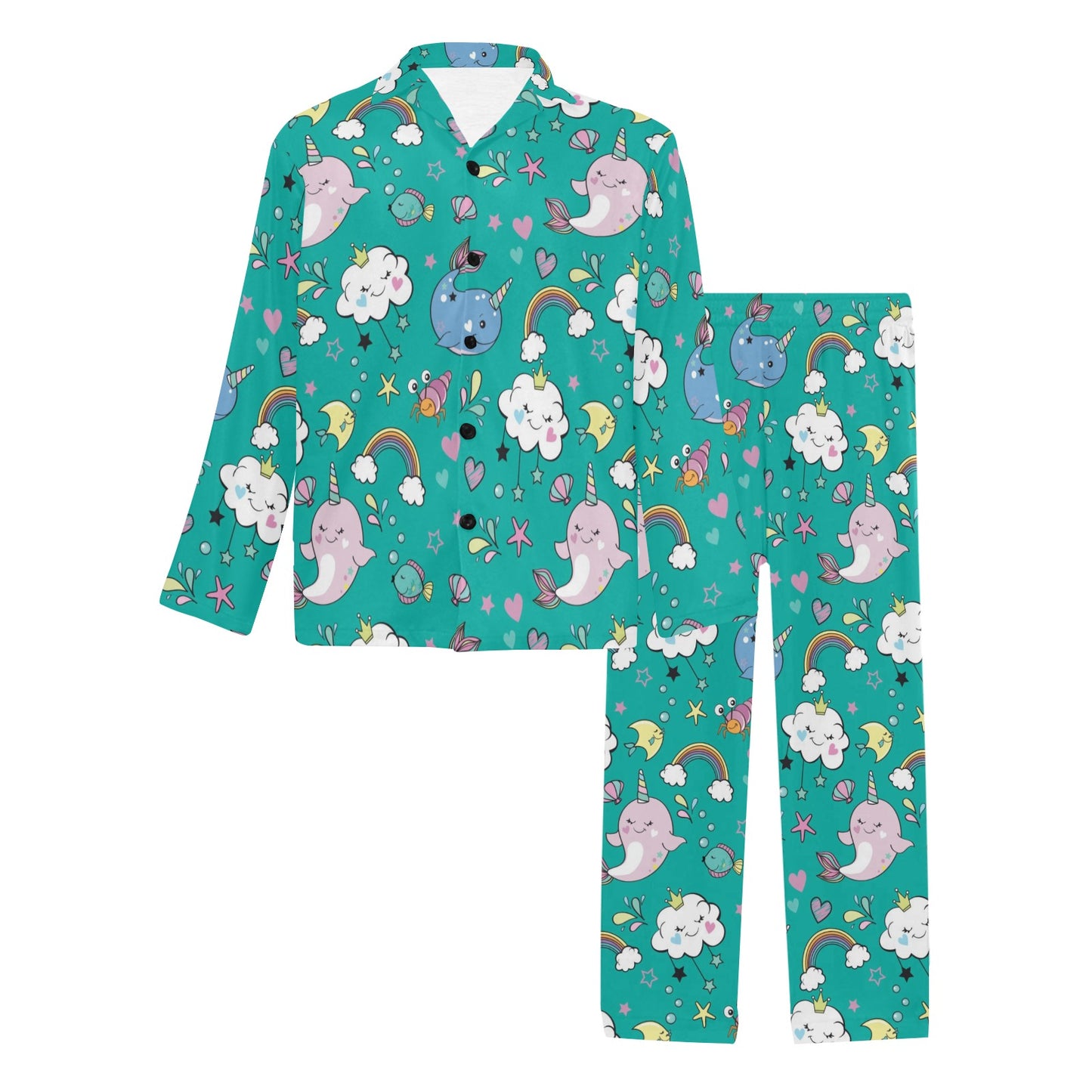 Narwhal Pattern Print Design 04 Men's Long Pajama Set