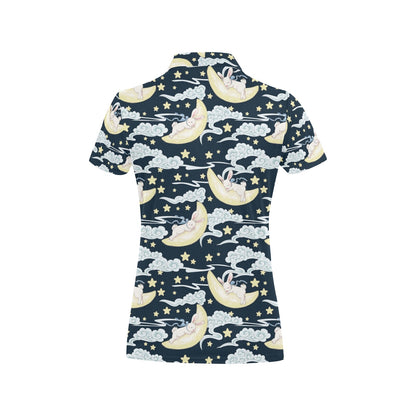 Rabbit Sleeping Pattern Print Design RB08 Women's Polo Shirt