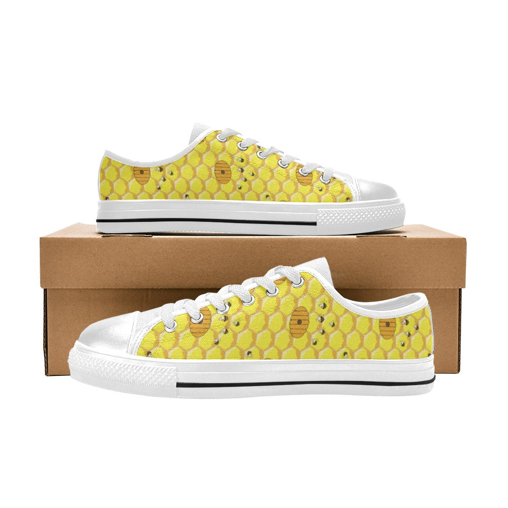 Honey Bee Print Design LKS303 Women's White Low Top Shoes